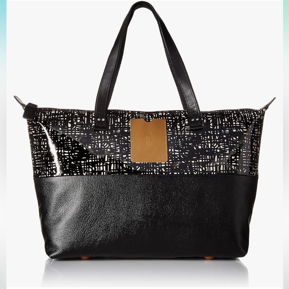 Orla Kiely Bark Texture Stem Leather Zip Shopper- Large- NWT
